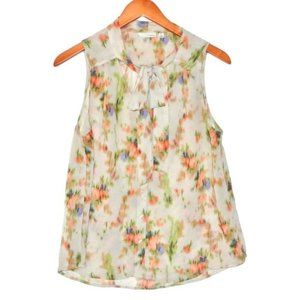 Halogen Semi Sheer Tie Neck Top Abstract Print M‎